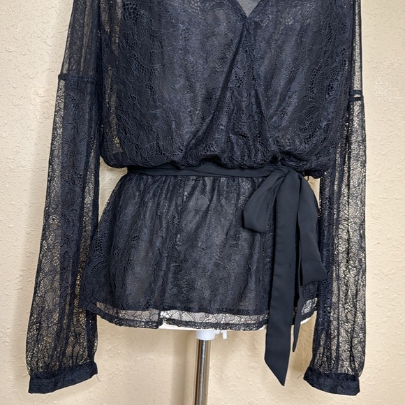 Express Lace V Neck Faux Wrap Blouse - Picture 5 of 10